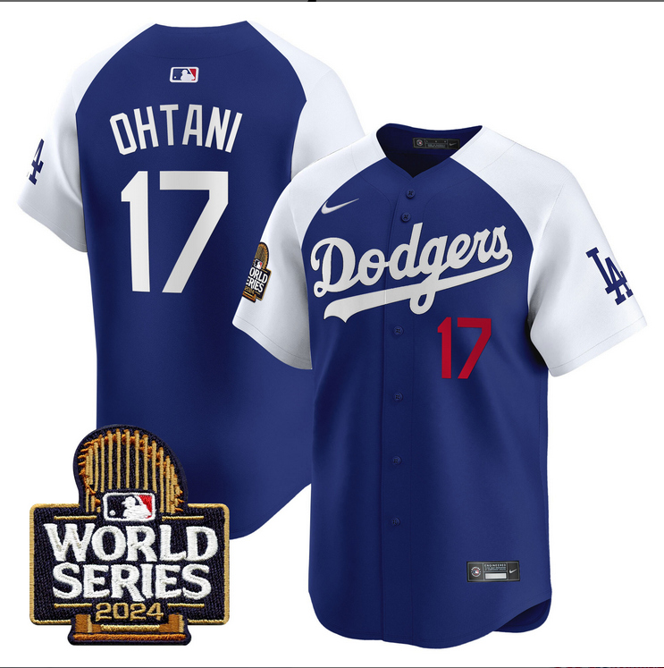 Men MLB Los Angeles Dodgers #17 Ohtani blue 2024 World Series Champions Patch Limited Jersey20241105 style 5->los angeles dodgers->MLB Jersey